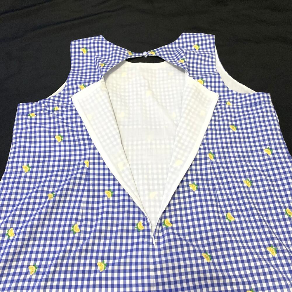 Talbots Womens Dress 22W Sleeveless Blue White Gingham Embroidered Lemons Lined - Picture 11 of 16